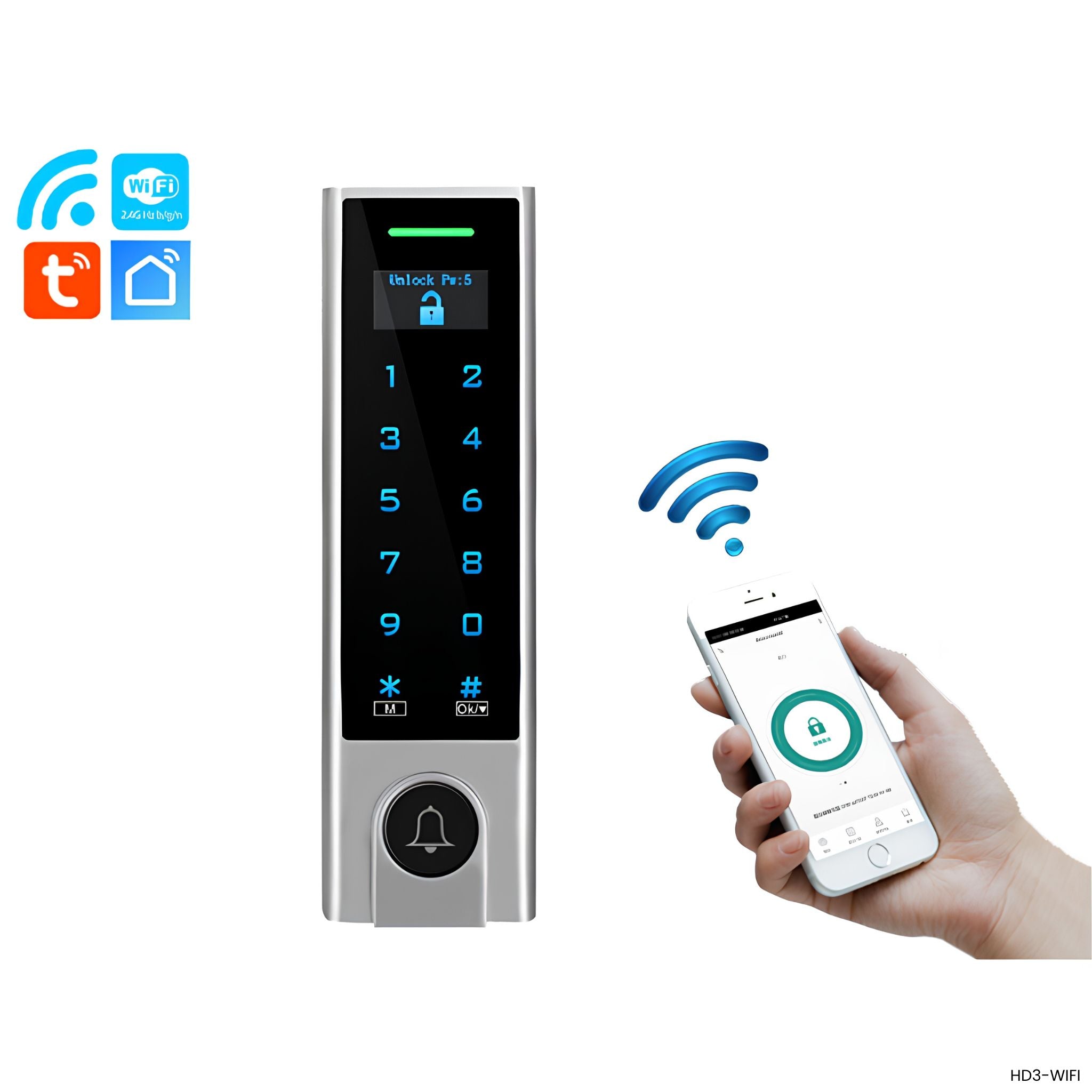 Control acceso WiFi Secukey HD3-WIFI metal timbre EM 125kHz Tuya