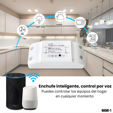 Interruptor inteligente Wi-Fi BASIC-1 con control por voz y App móvil (90-250V)