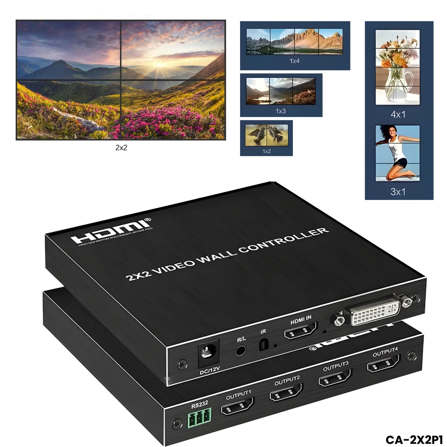 Controlador video wall 2x2 1080P HDMI 6 modos union pantallas Panama