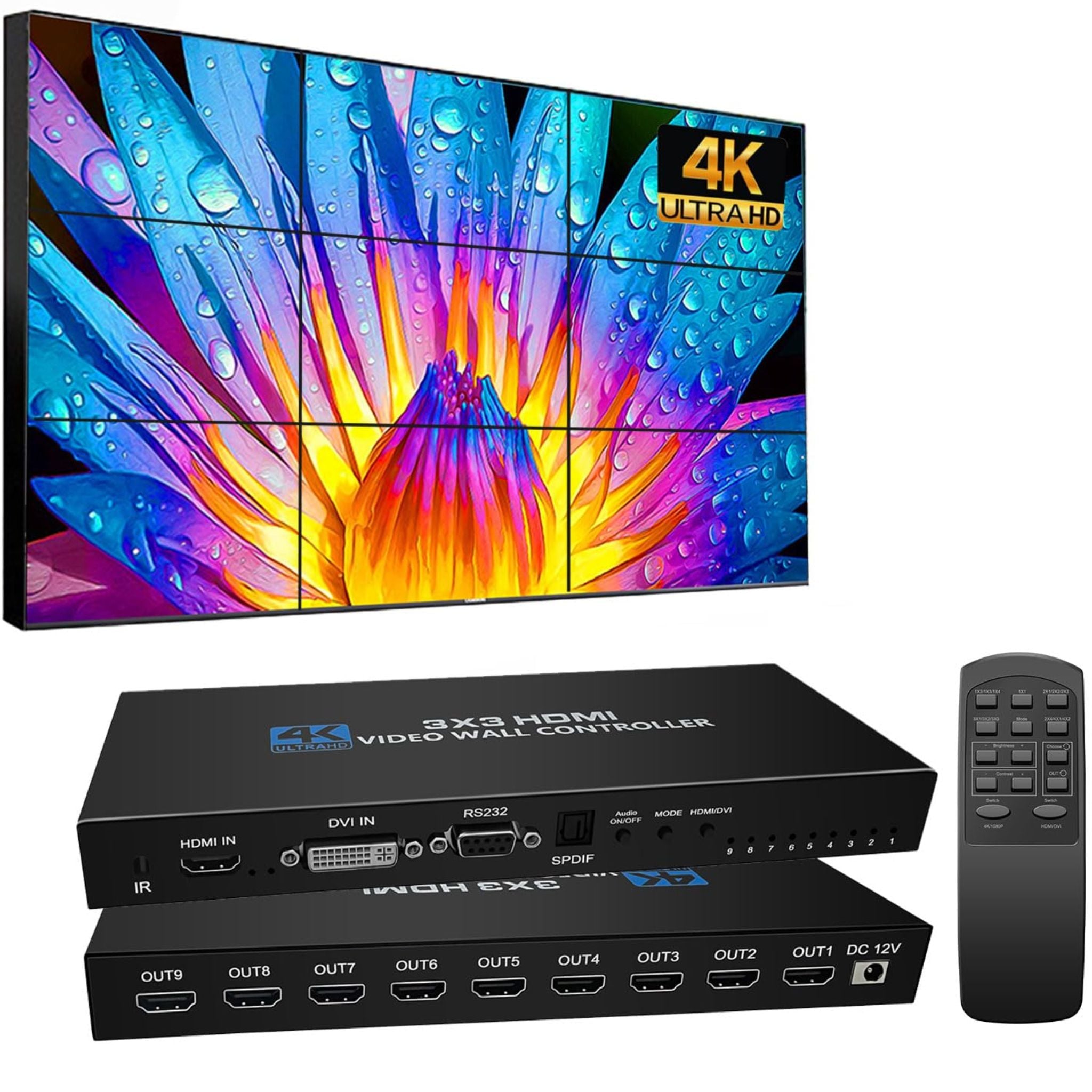 Controlador video wall 4K 3x3 9 salidas HDMI ZY-AP2 señalización digital