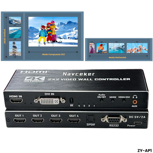 Controlador Video Wall Navceker ZY-AP1 4K 2x2 HDMI 8 Modos Audio - LA CASA DEL TELEFONO
