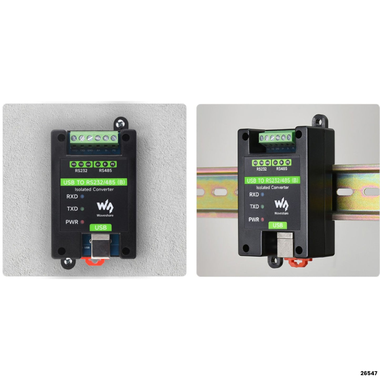 Conversor USB RS232 RS485 industrial aislado Waveshare 26547 FT232RNL RIEL DIN