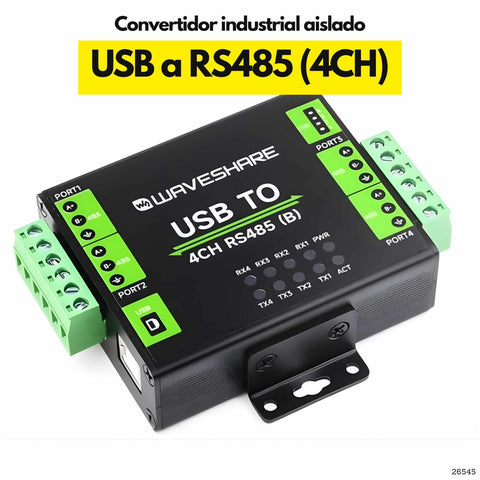 Convertidor USB a RS485 4 canales aislado industrial con gabinete metálico y montaje riel DIN en Panamá 