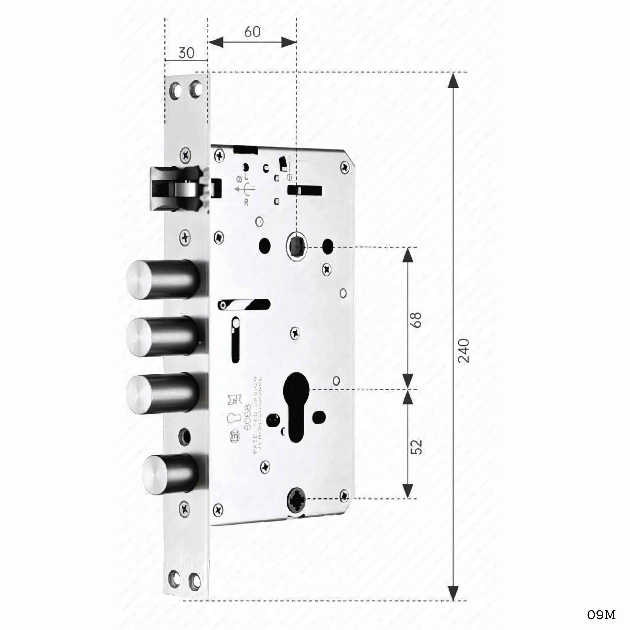 Cuerpo de cerradura 09M 30x240mm acero inoxidable SUS304