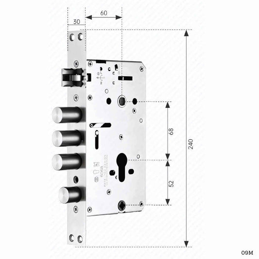 Cuerpo de cerradura 09M 30x240mm acero inoxidable SUS304