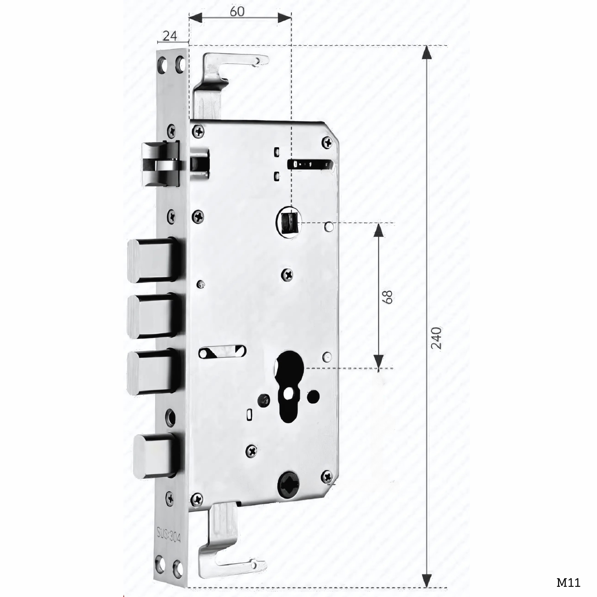 Cuerpo de cerradura M11 24x240mm SUS304 ganchos múltiples