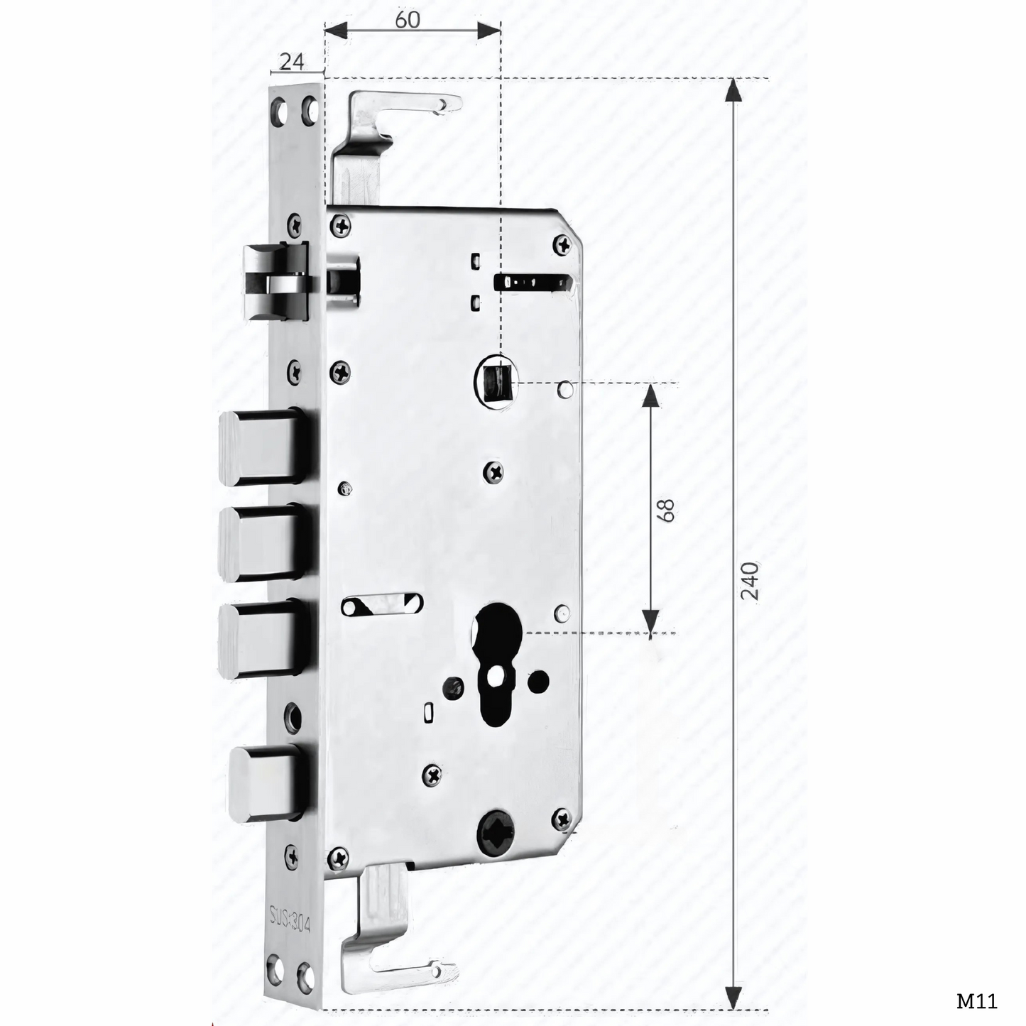 Cuerpo de cerradura M11 24x240mm SUS304 ganchos múltiples