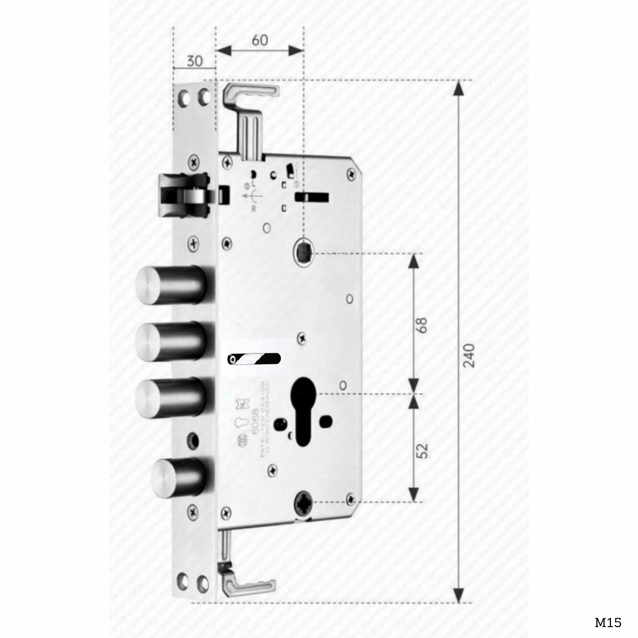 Cuerpo de cerradura M15 30x240mm con ganchos múltiples
