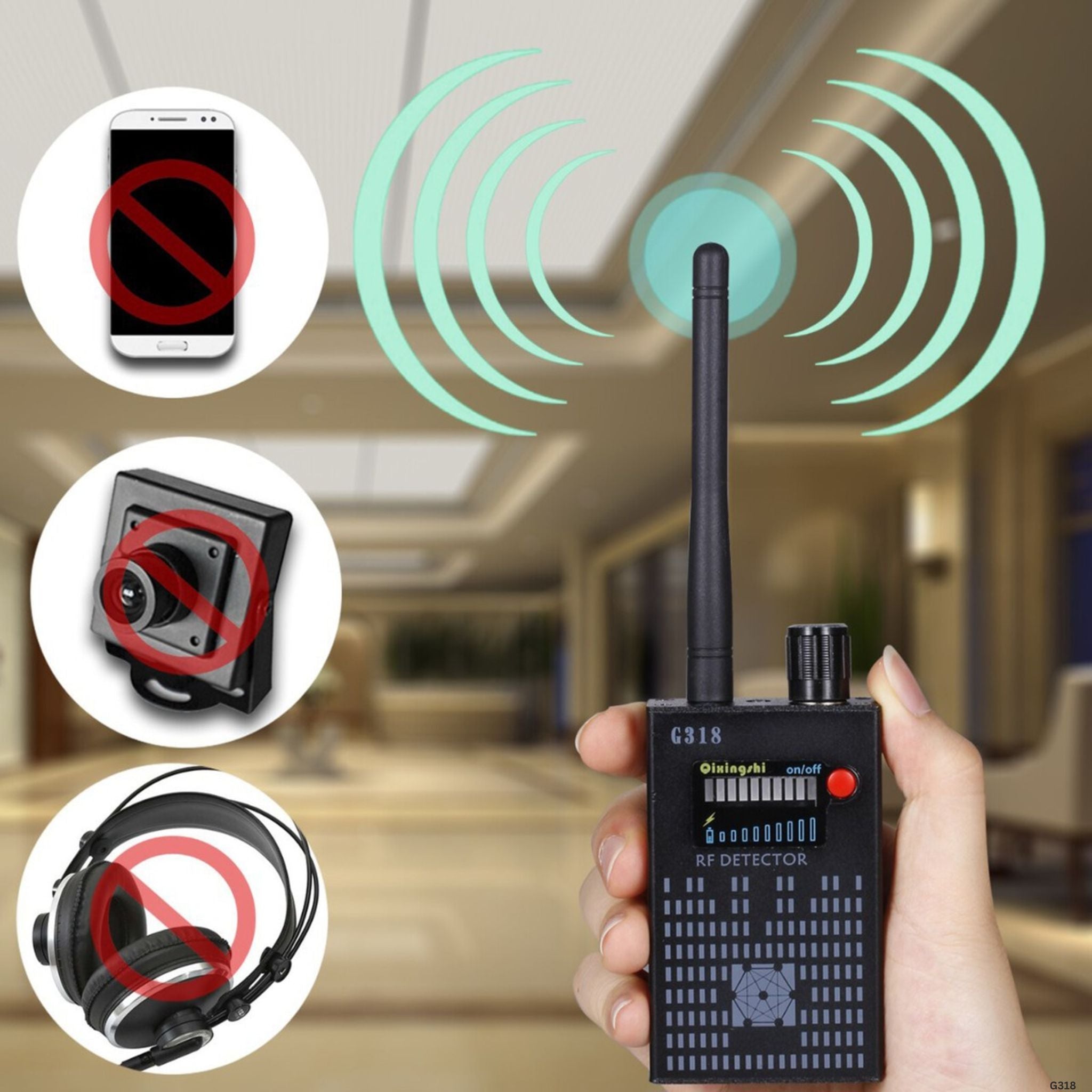 Detector de señales RF profesional G318 con antena externa 