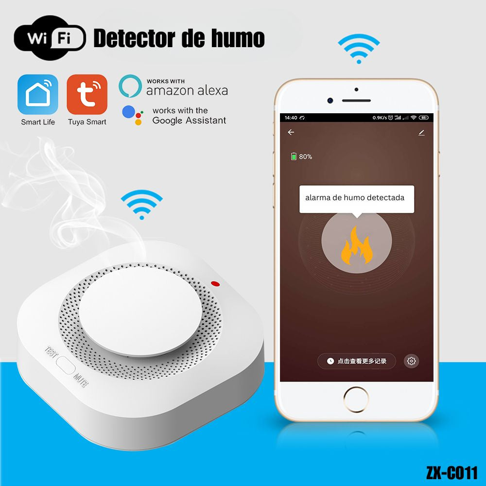 Detector de humo inteligente WiFi Tuya con alertas al móvil y sonora