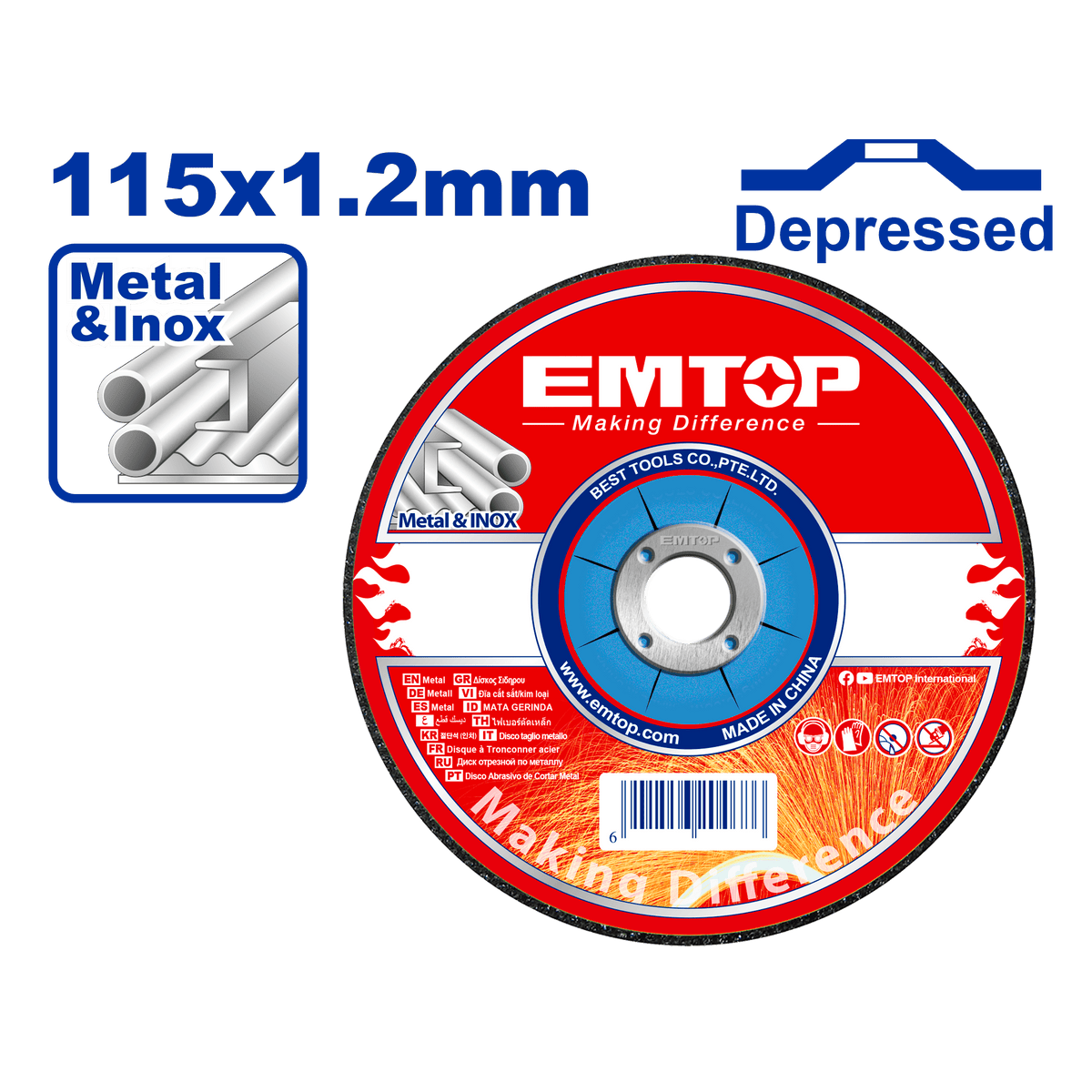 Disco de corte para metal con centro hundido de 4-1/2 Emtop EACD121152 - LA CASA DEL TELEFONO