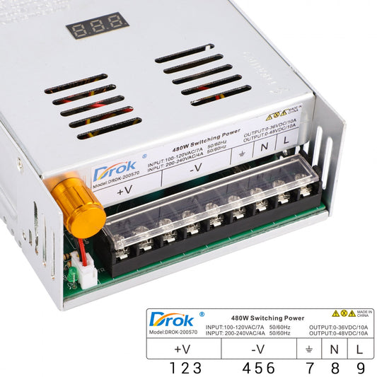 Fuente de poder conmutada regulable 0-48VDC 10A 200570