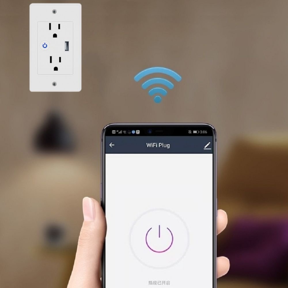 Enchufe de pared doble inteligente WiFi Tuya con puerto USB - LA CASA DEL TELEFONO