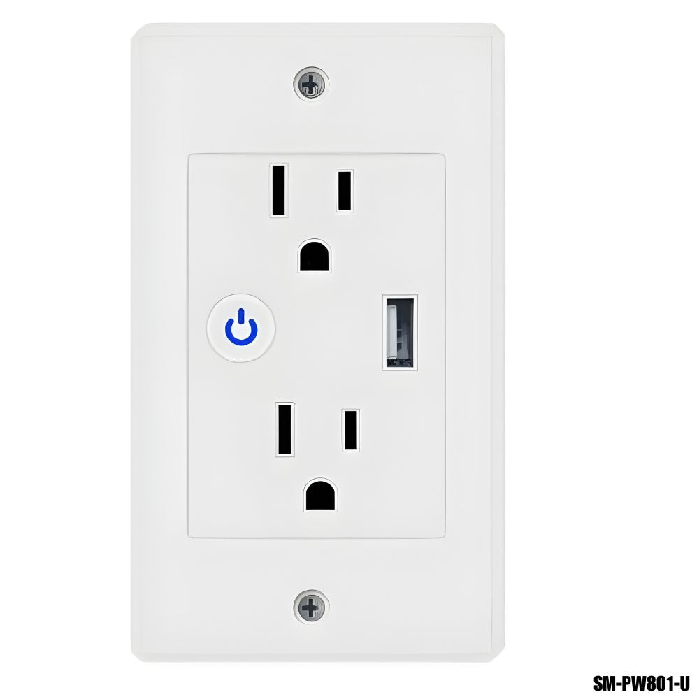 Enchufe de pared dobel inteligente WiFi Tuya con puerto USB