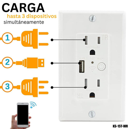 Enchufe de Pared Inteligente doble WiFi Tuya con puerto USB