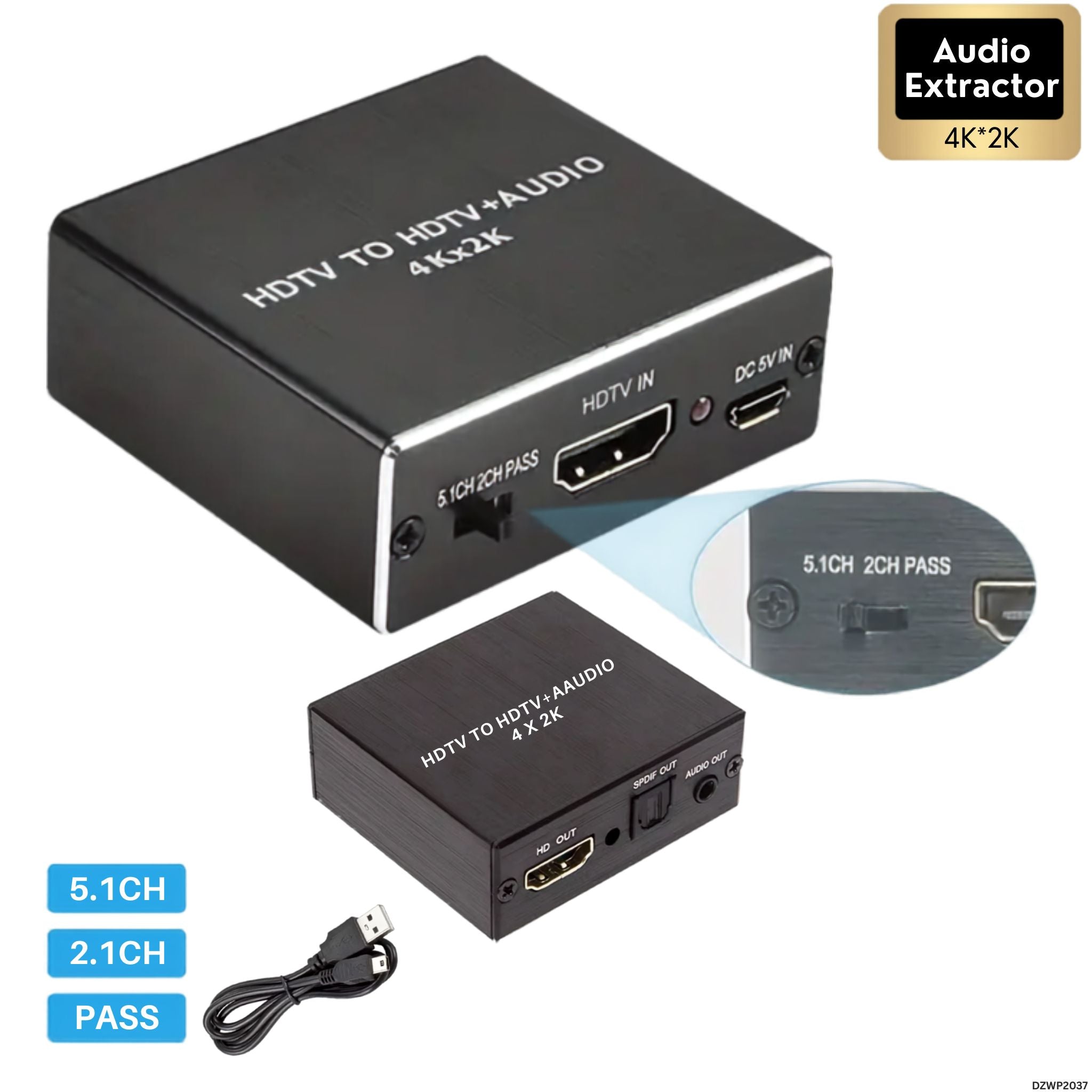 Extractor de audio HDMI DZWP2037 para proyectores y TV 