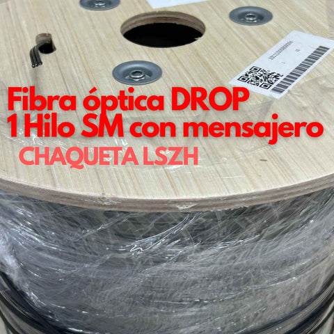 Pie de Fibra óptica drop 1 hilo monomodo con mensajero
