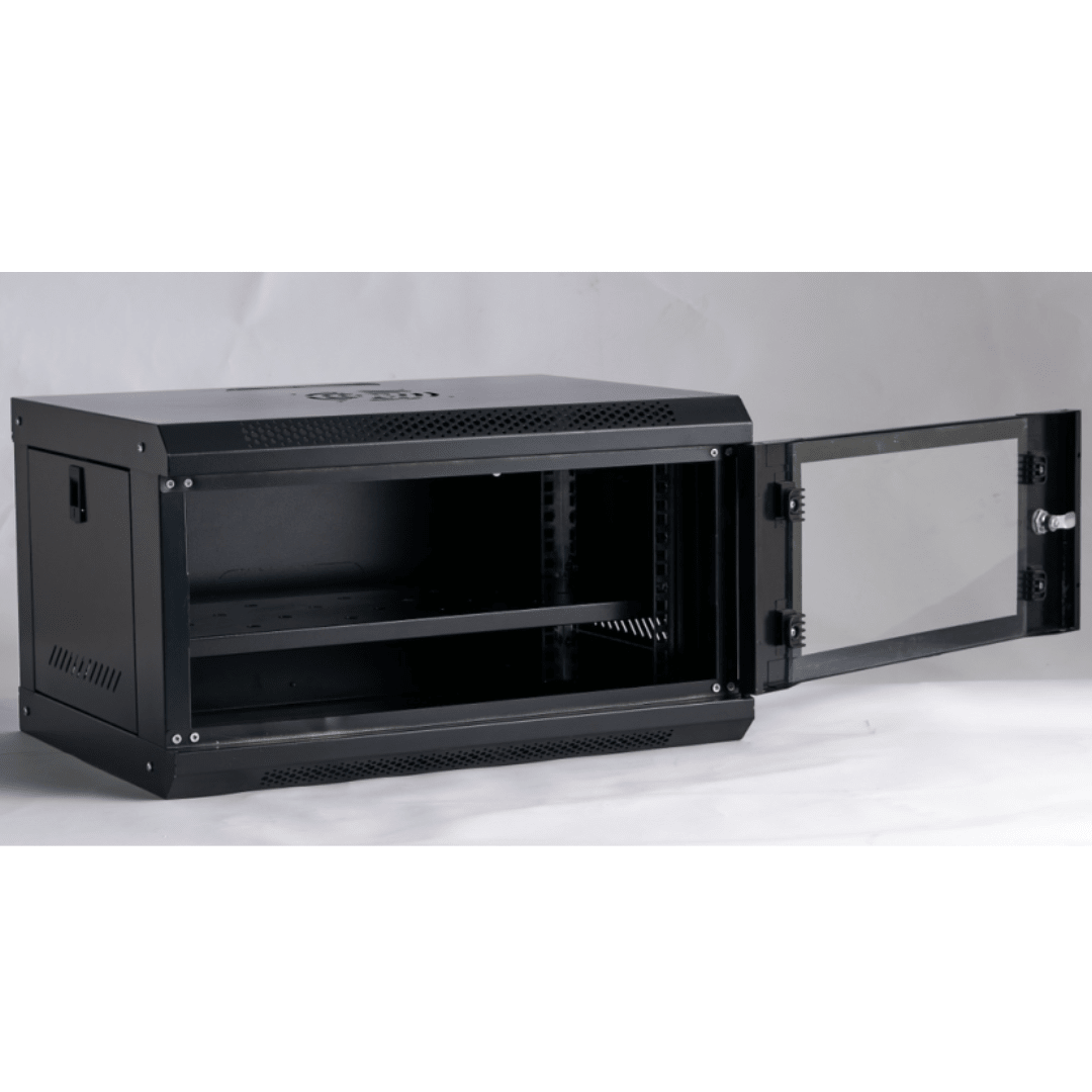Gabinete de 6U con puerta de vidrio y bandeja incluida - LA CASA DEL TELEFONO