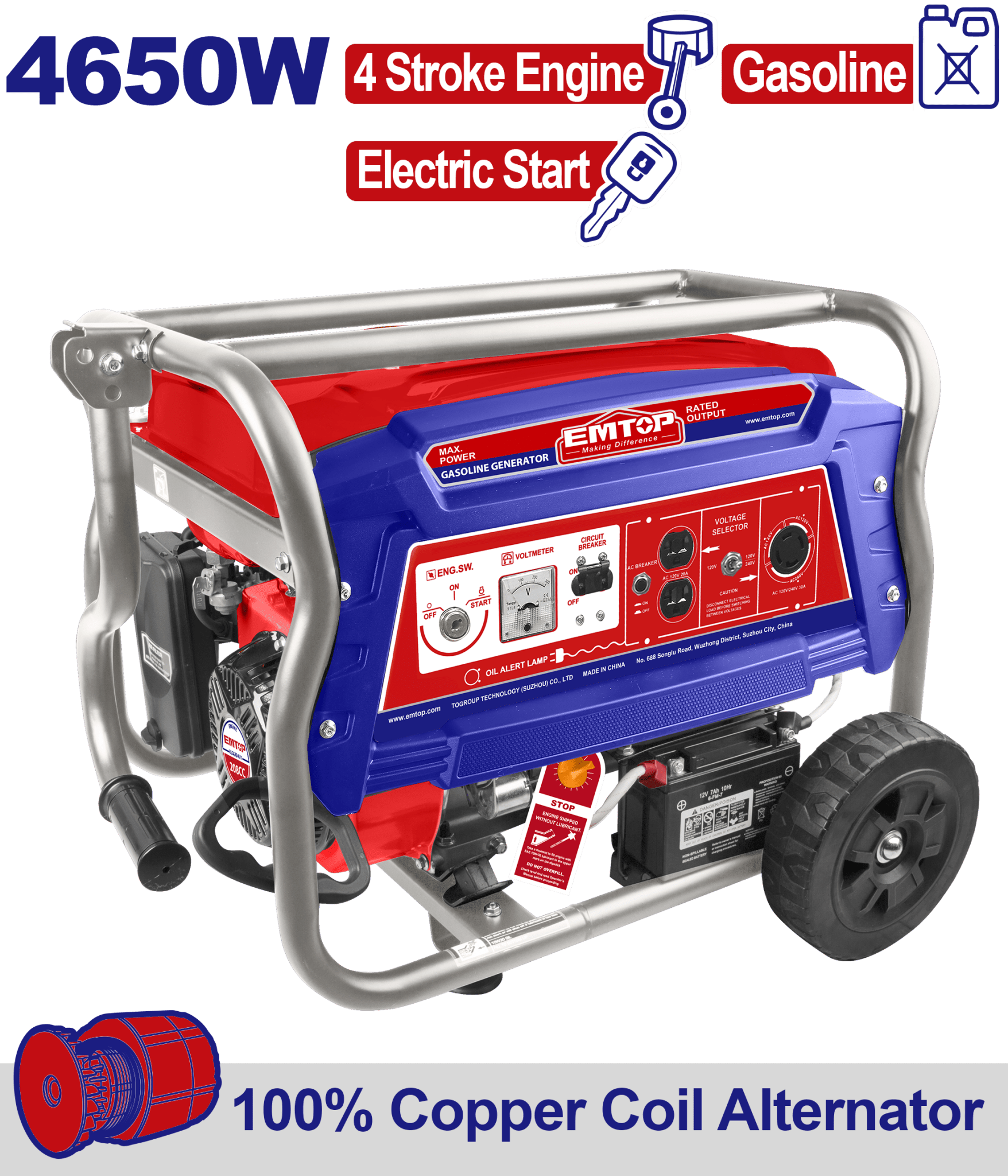 Generador a gasolina de 4650 watts motor 4T EMTOP ULGGRD4511 - LA CASA DEL TELEFONO