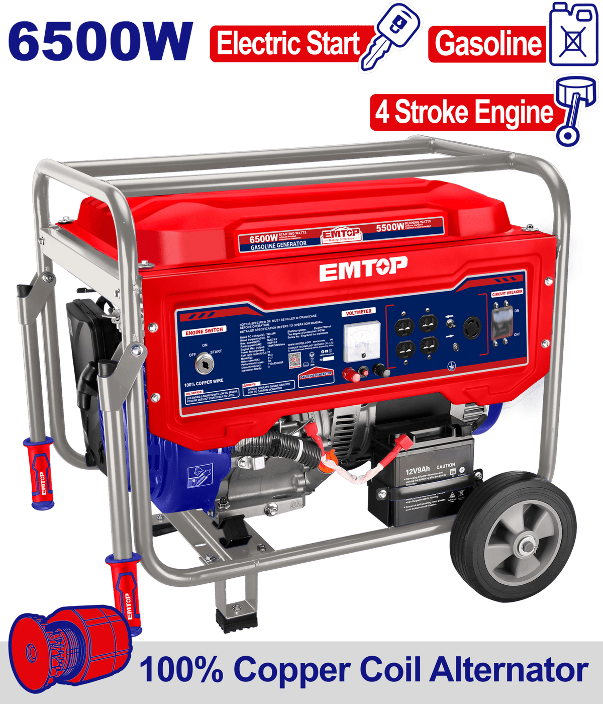 Generador a gasolina de 6500 watts motor 4T Emtop ULGGRD6511 - LA CASA DEL TELEFONO