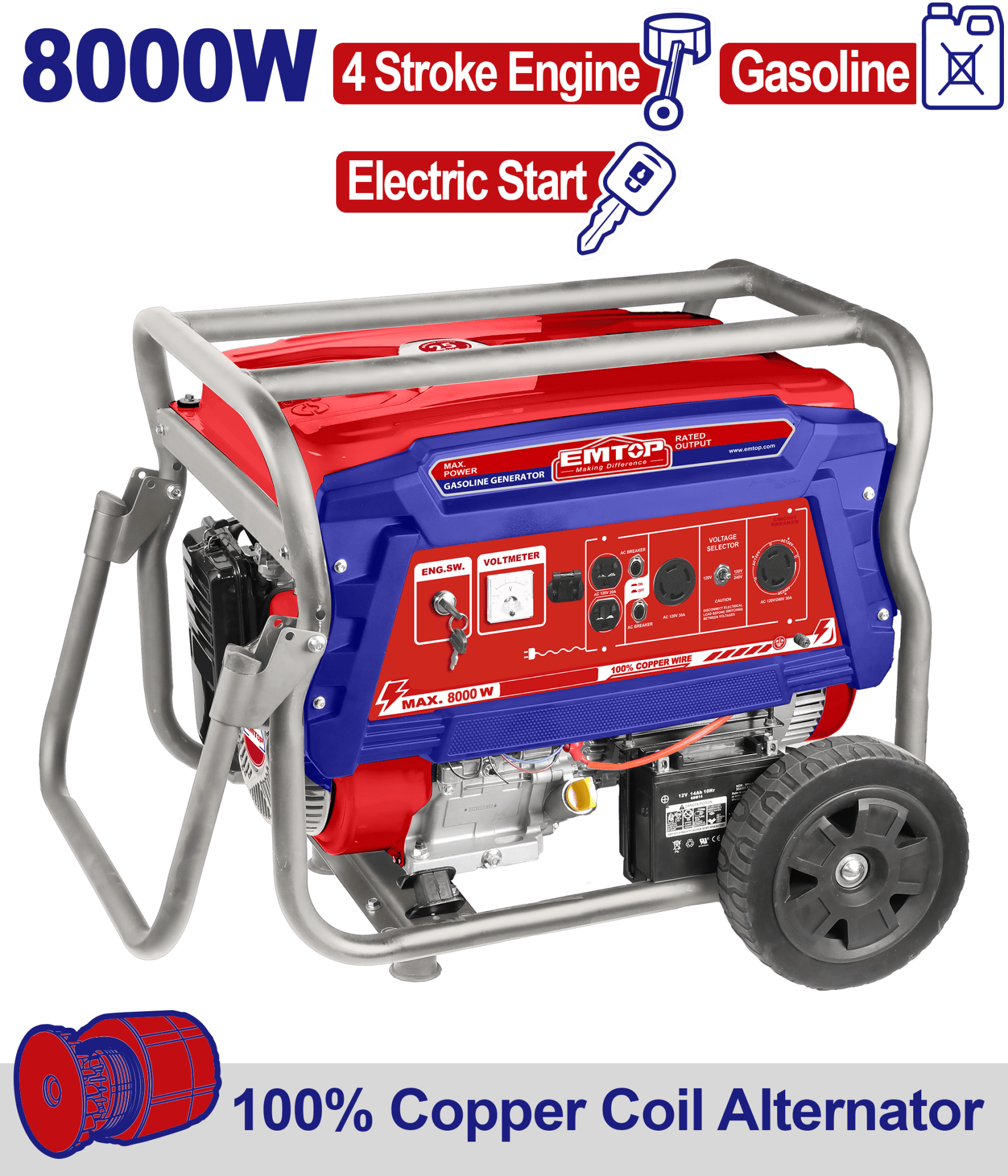 Generador a gasolina de 8000 watts motor 4T EMTOP ULGGRD8011 - LA CASA DEL TELEFONO