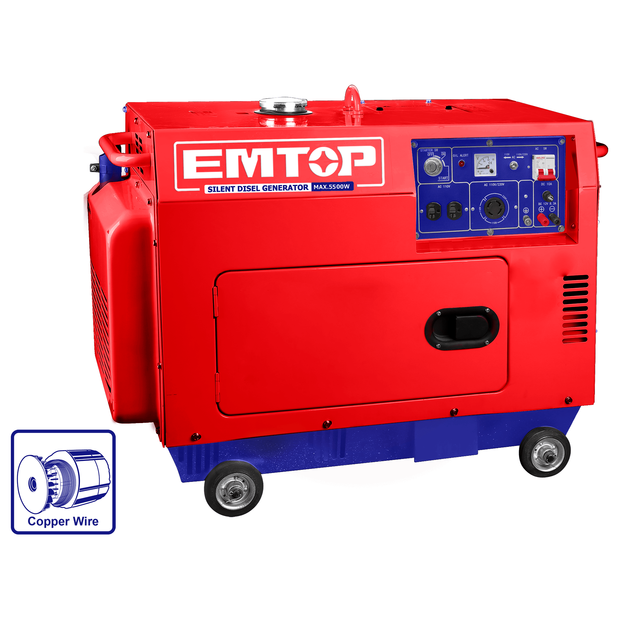 Generador diesel silencioso 5.5kW 9.0HP Emtop ULDGRS511 - LA CASA DEL TELEFONO