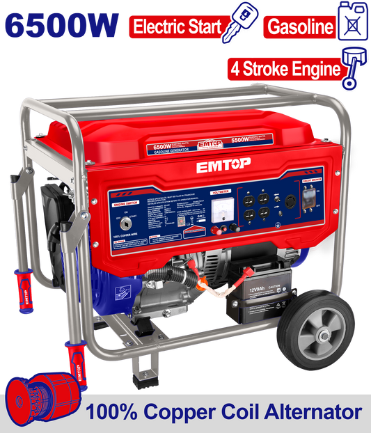 Generador a gasolina de 6500 watts motor 4T Emtop ULGGRD6511