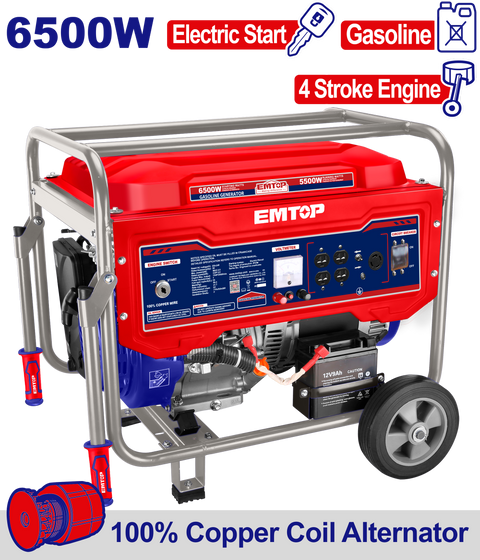 Generador a gasolina de 6500 watts motor 4T Emtop ULGGRD6511