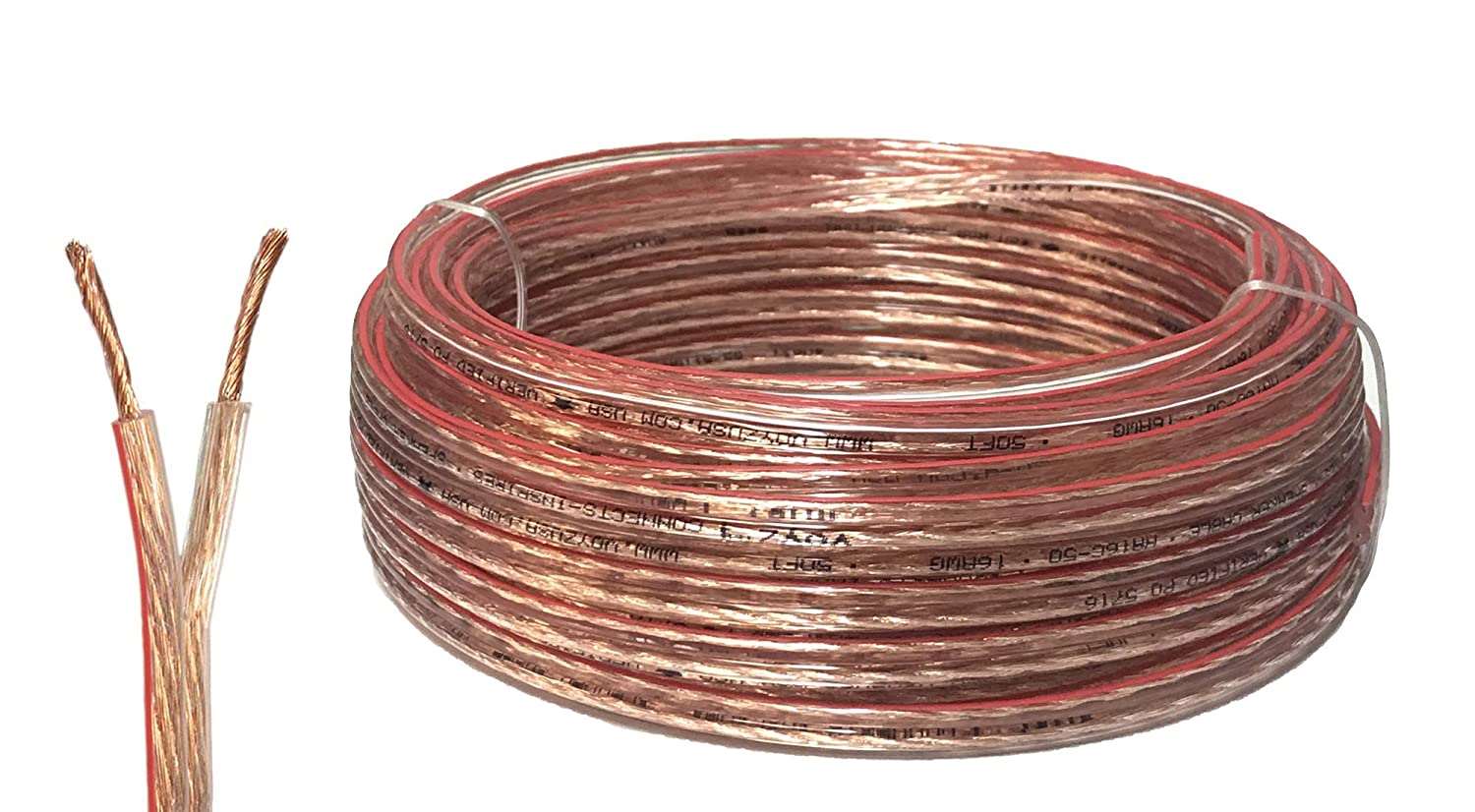 Bobina con 100 pies de cable de audio para altavoces, 14AWG, chaqueta PVC transparente libre de oxígeno – VOYZ HA14C-100
