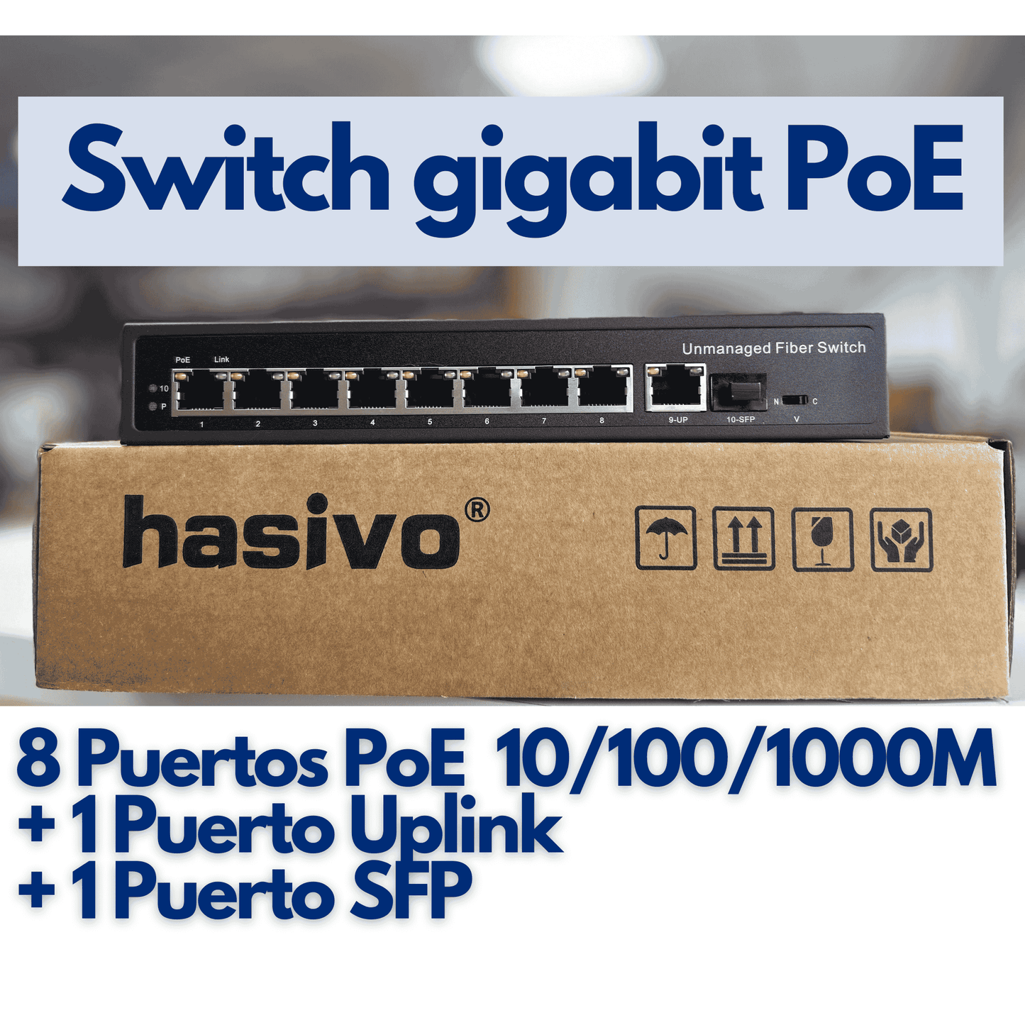 Switch 8 puertos gigabit PoE + 1 Uplink + 1 SFP hasivo S1100P-8G-1TS