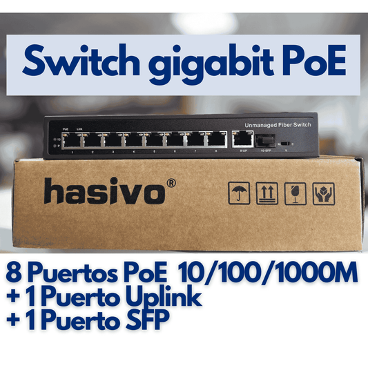 Switch 8 puertos gigabit PoE + 1 Uplink + 1 SFP hasivo S1100P-8G-1TS