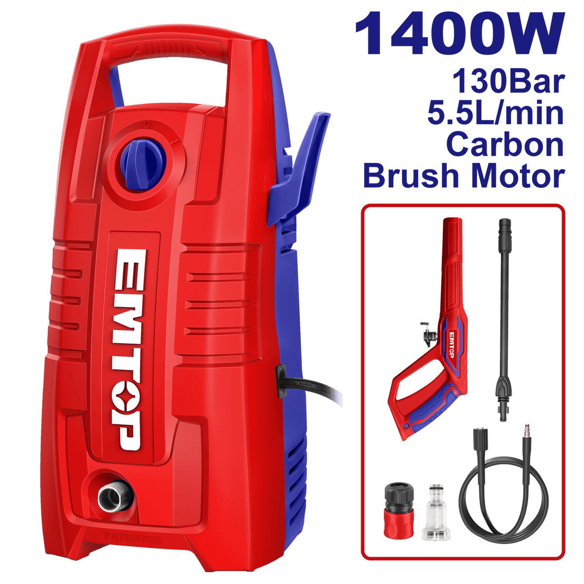 Hidrolavadora alta presión 1400W 1900psi EMTOP ULHPW1401 - LA CASA DEL TELEFONO