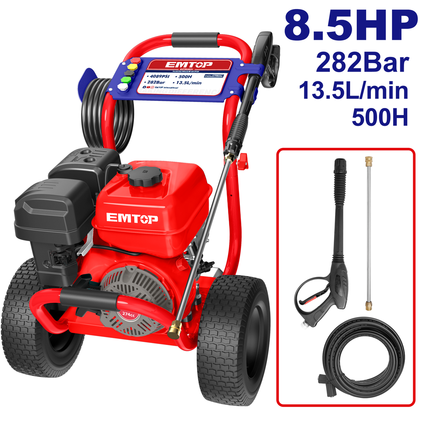 Hidrolavadora a gasolina de uso comercial 8.5HP 4089PSI Emtop EHPWG8001