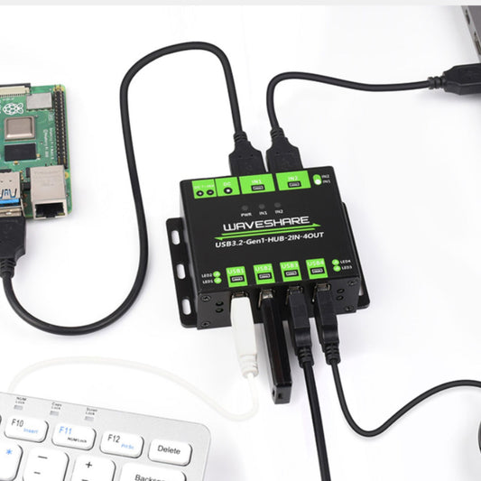 Hub USB 3.2 industrial Waveshare 23929 4 puertos 2 hosts