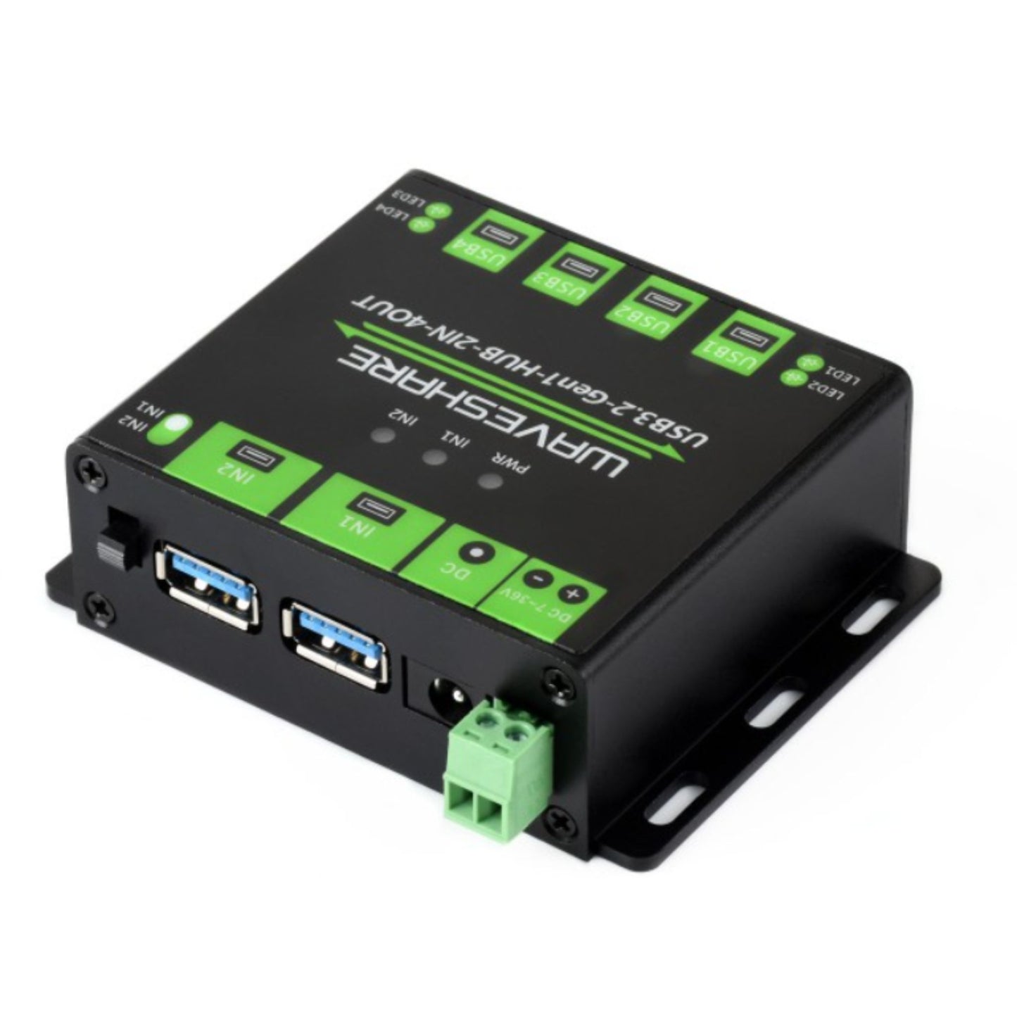 Hub USB 3.2 industrial Waveshare 23929 4 puertos 2 hosts ESD protección