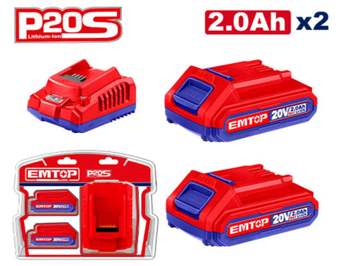 Kit de 2 Baterías P20S 2.0Ah y cargador rápido Emtop ULBCPK1222