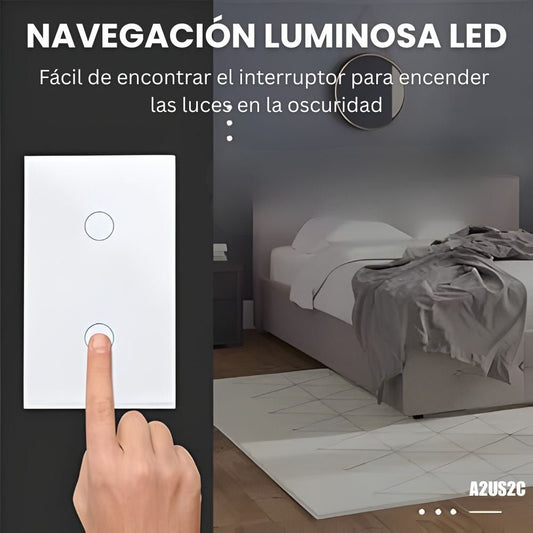 Interruptor de pared inteligente 2 botones táctiles, WiFi + RF, control por voz - LA CASA DEL TELEFONO