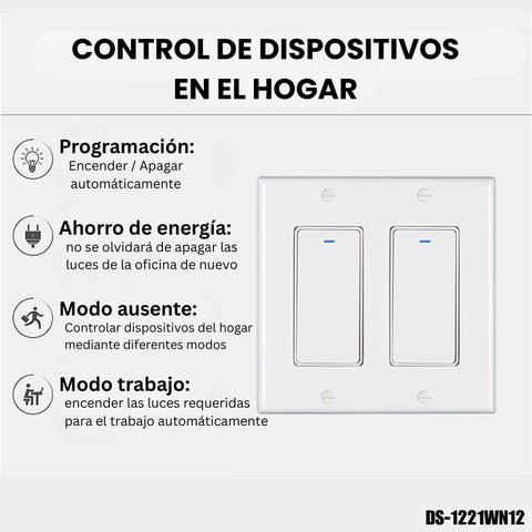 Interruptor inteligente doble Wi-Fi + Bluetooth compatible con Alexa/Google