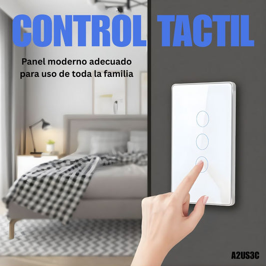 Interruptor de pared inteligente 3 botones táctiles, WiFi + RF, control por voz