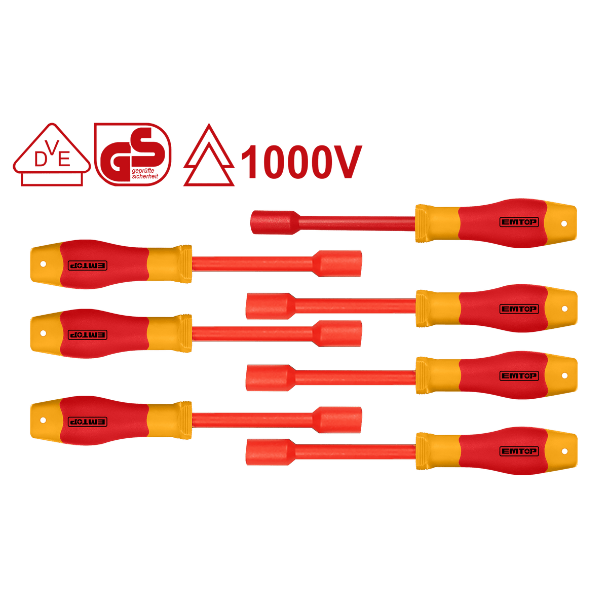 Juego con 7 destornilladores aislados de 125mm para tuerca hexagonal – EMTOP EKISD0701 - LA CASA DEL TELEFONO