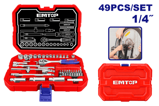 Juego de 49 piezas de dados y trinquete de 1/4” – EMTOP ESKT14491 - LA CASA DEL TELEFONO