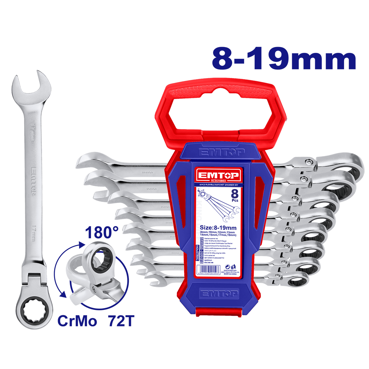 Juego de llaves de combinación con ratchet flexible 8-19mm - LA CASA DEL TELEFONO