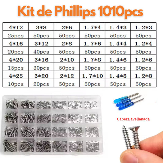 Kit 1010 tornillos autorroscantes Phillips cabeza avellanada acero 304 24 medidas Panama 