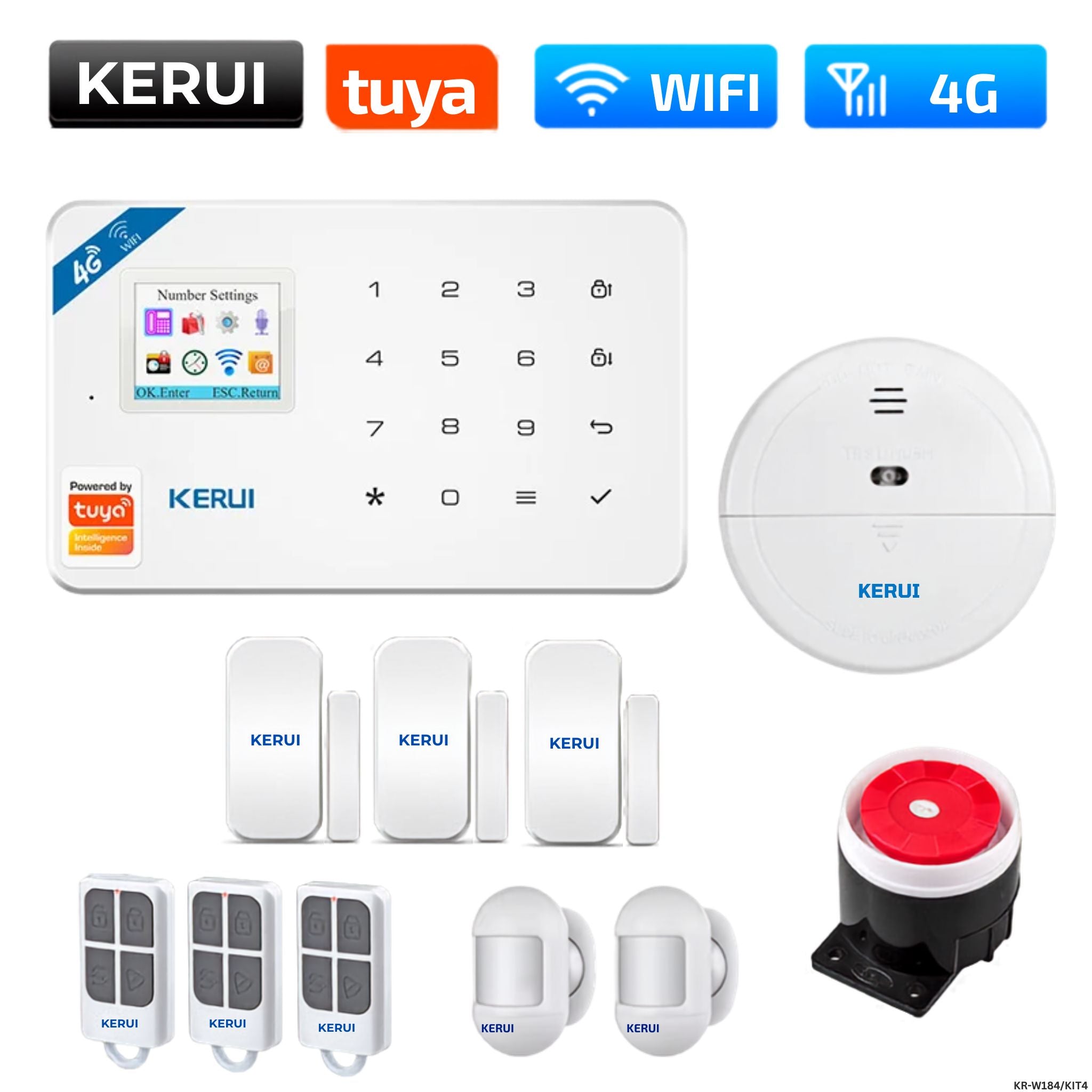 Kit de alarma WiFi KERUI KR-W184 para hogar con app Tuya 