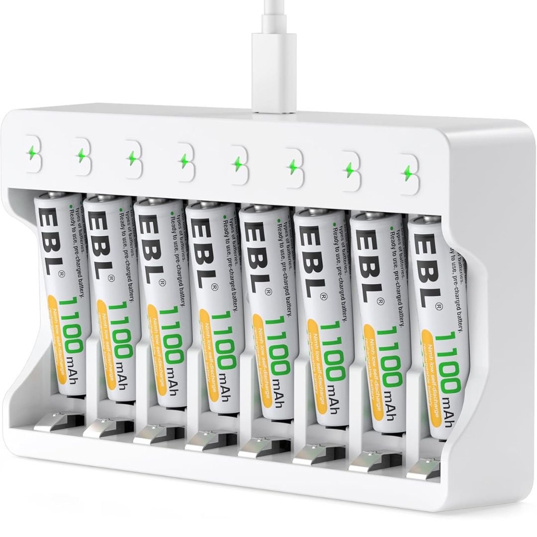 Kit cargador rápido de 8 ranuras (AA/AAA) + 8 Pilas AAA recargables Ni-MH - LA CASA DEL TELEFONO