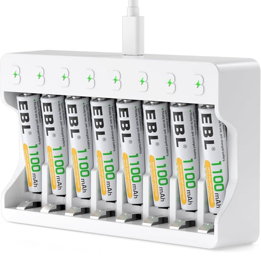 Kit cargador rápido de 8 ranuras (AA/AAA) + 8 Pilas AAA recargables Ni-MH - LA CASA DEL TELEFONO