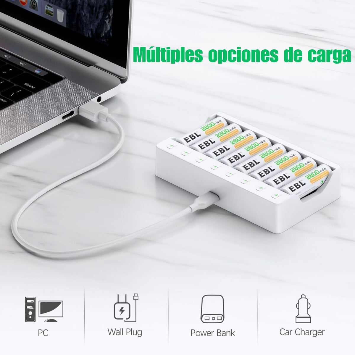 Kit cargador rápido USB para batería AA y AAA + 8 baterías recargables AA - LA CASA DEL TELEFONO
