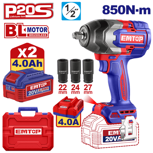 Kit llave de impacto 850Nm 20V Emtop ULCIWL2085 motor sin brochas - LA CASA DEL TELEFONO