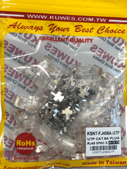 Bolsa con 50 unidades de conector UTP CAT6A RJ45 8P8C – Kuwes KSNT-FJ456A-UTP