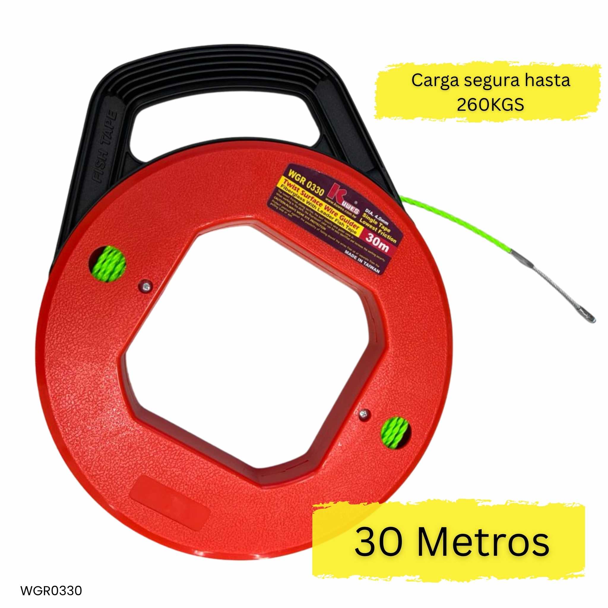 KUWES WGR0330 guía pasacables fibra vidrio 4mm 30m sección ovalada fluorescente Panamá 